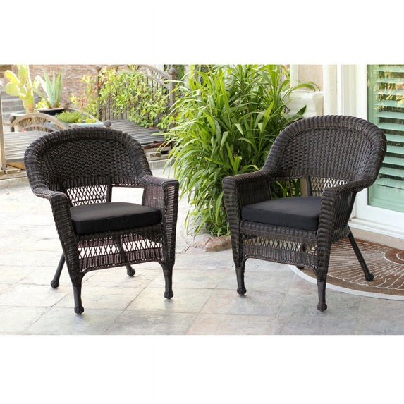 Resin Wicker Patio Chair with Cushion by Jeco- Set of 2
