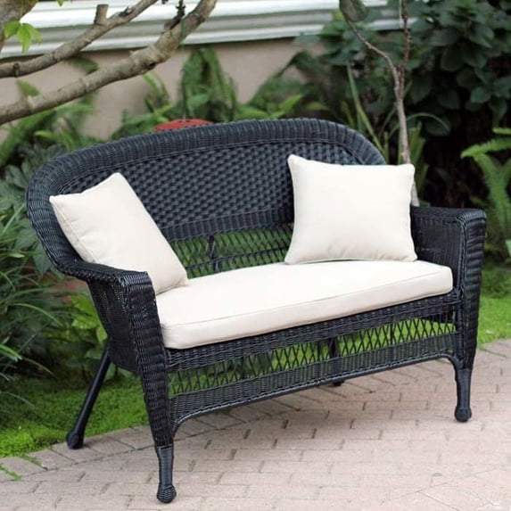 Resin Wicker Patio Loveseat Cushion and Pillows by Jeco
