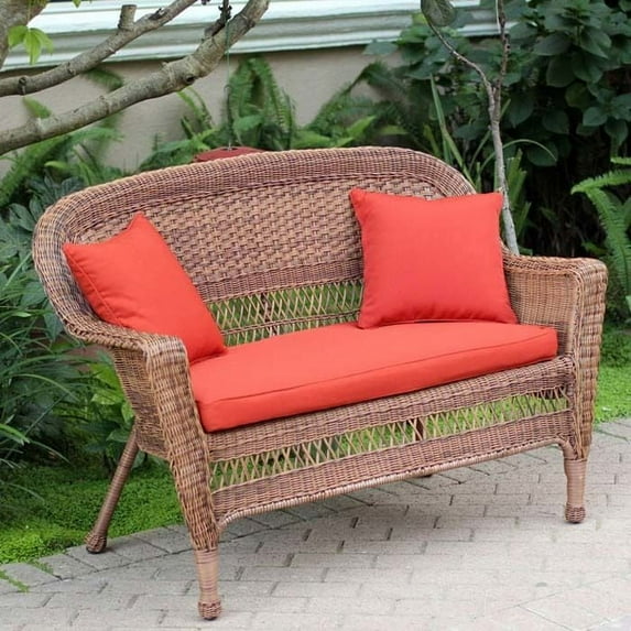 Resin Wicker Patio Loveseat Cushion and Pillows by Jeco