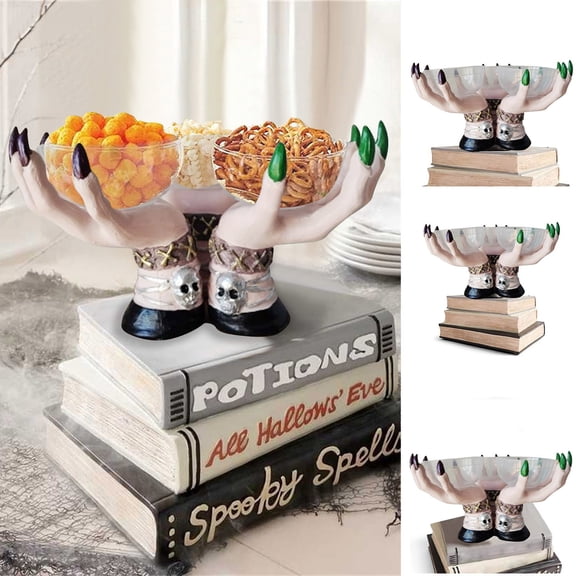 Resin Witch Hand Candy Bowl Holder Decorative Halloween Snack Tray Treat Stand