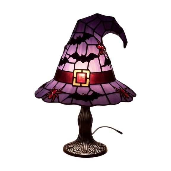 Resin Witch Hat Table Lamp 17.5cm, USB Powered Gothic Style Night Light for Fantasy Theme Party and Home Decor