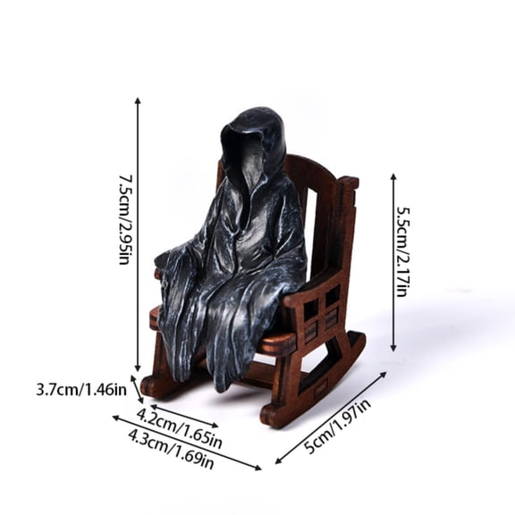 Resin Witch Reading Book in Rocking Chair Figurine for Gothic Halloween Bookshelf Decor