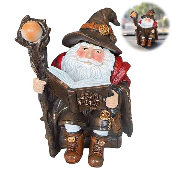 Resin Wizard Reading Figurine, Medieval Fantasy Statue with Wooden Staff and Golden Orb, Hand Painted Book Lover Sculpture for Bookshelf, Library, Desk, Office and Gothic Room Decor