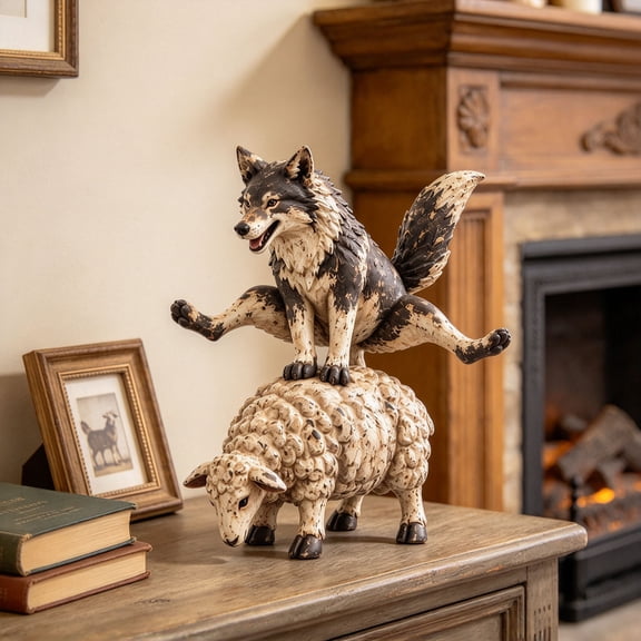 Resin Wolf Figurine Leaping Wolf Statue Desktop Bookshelf Sculpture for Home Office Decor Gift