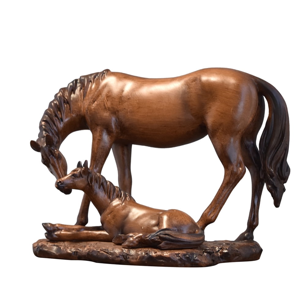Resin Wood - Grain Mother & Foal Horse Statue - 7.67"×4.33"×5.9" Equestrian Sculpture, Rustic Home Decor for Living Room/Office, Gift for Horse Enthusiasts