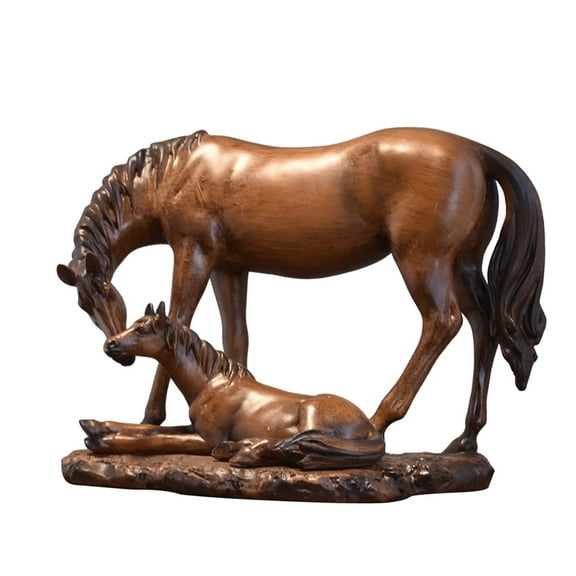 Resin Wood - Grain Mother & Foal Horse Statue - 7.67"4.33"5.9" Equestrian Sculpture, Rustic Home Decor for Living Room/Office, Gift for Horse Enthusiasts