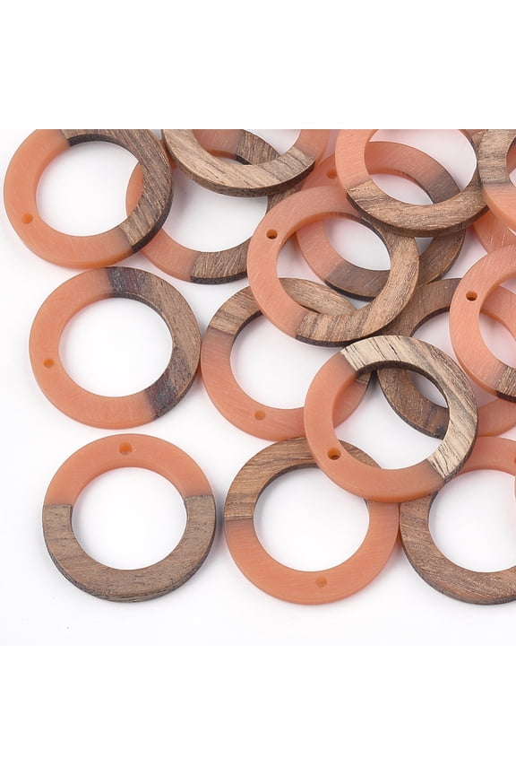 Resin & Wood Pendants Ring Coral 28x3mm Hole: 1.5mm