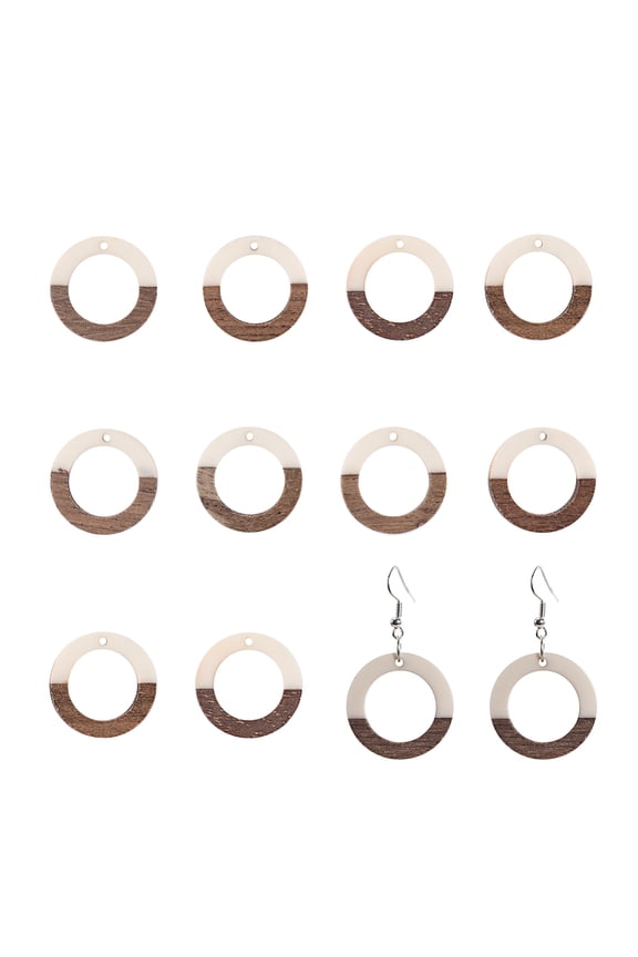 Resin & Wood Pendants Ring White 28x3mm Hole: 1.5mm 10pcs/box