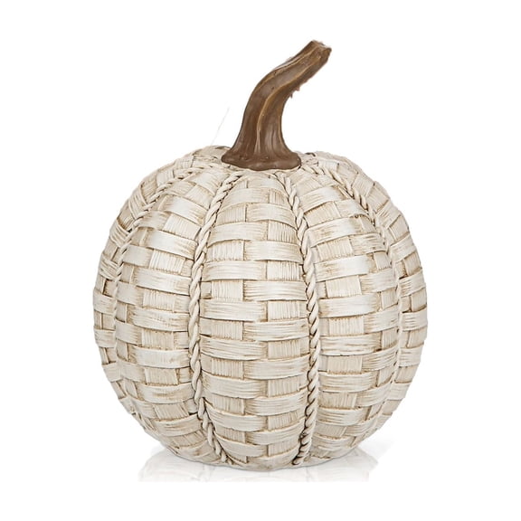 Resin Woven Texture Pumpkin Halloween Decorations – Realistic Faux Pumpkin Table Ornament – Vintage Halloween Decor for Mantel Indoor Halloween Party Decorations
