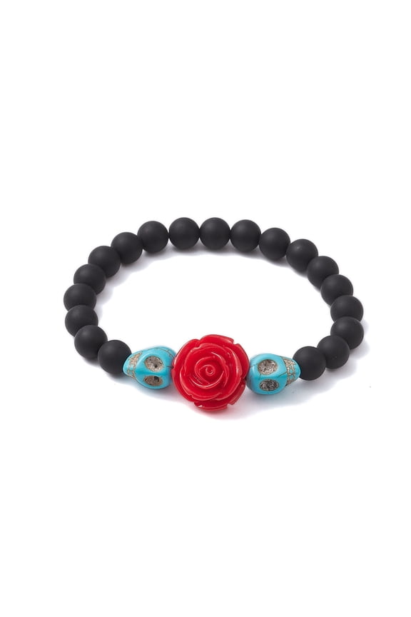 Resin and Turquoise Bracelets Black Agate Bracelets Flower Light Blue Inner Diameter: 2-1/2 inch(6.2cm)