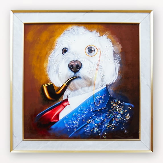 Resin art painting-dog portrait, white dog, dog art, dog pet painting, resin wall art, handmade home decor, living room decor, gift for the home