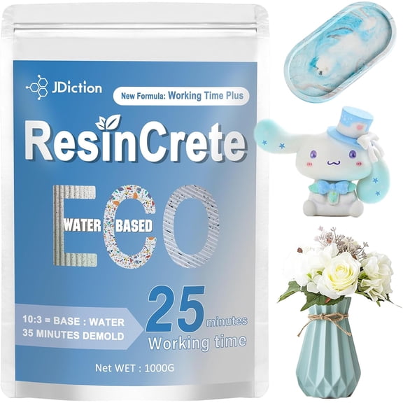 ResinCrete, Upgraded 20-25 Minutes Working Time, 1000G Water-Based Eco-Friendly Fast Curing Casting Kit for Beginners, Natural Mineral Casting Powder, Easy Mix for DIY Home Decor & Art