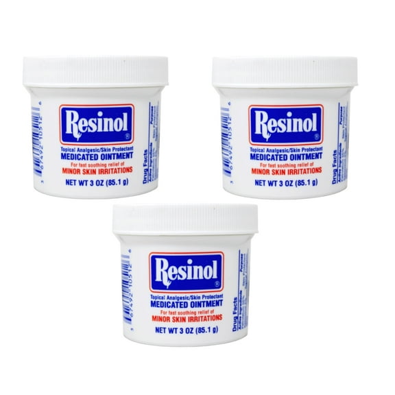 Resinol Medicated Ointment For Itch Relief And Protection Of Skin Rashes and Irritations, 3 Ounce Jar - 3 Pack