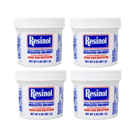Resinol Medicated Ointment For Itch Relief And Protection Of Skin Rashes and Irritations, 3 Ounce Jar - 4 Pack