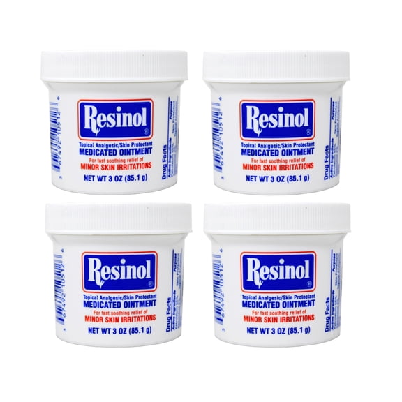 Resinol Medicated Ointment For Itch Relief And Protection Of Skin Rashes and Irritations, 3 Ounce Jar - 4 Pack