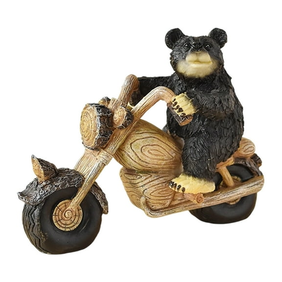 Resins Black Bear Figurine On Motorcycle Wildlife Themed Tabletop Decoration
