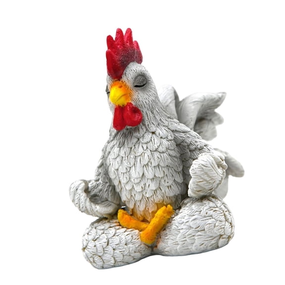 Resins Meditating Rooster Chicken Sculpture Funny Home Office Decoration Gift
