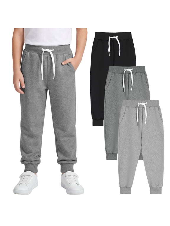 3 Pack Toddlers and Baby Boys Pull-On Pants Kids Sport Jogger Casual Active Playwear Sweats Pants with Pocket