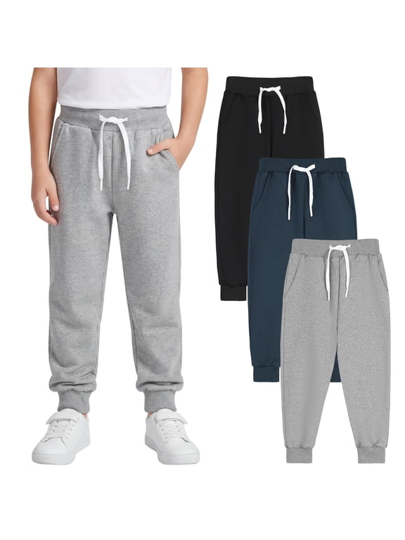 3 Pack Toddlers and Baby Boys Pull-On Pants Kids Sport Jogger Casual Active Playwear Sweats Pants with Pocket