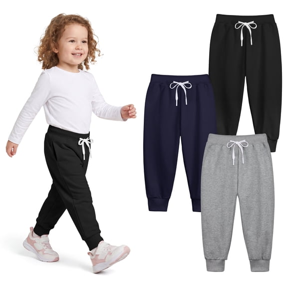 Resinta 3 Pack Toddler Girls Boys Sweatpants Kids Casual Athletic Pull-On Cotton Jogger Pants with Drawstring for Boys Girls