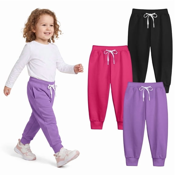 Resinta 3 Pack Toddler Girls Boys Sweatpants Kids Casual Athletic Pull-On Cotton Jogger Pants with Drawstring for Boys Girls