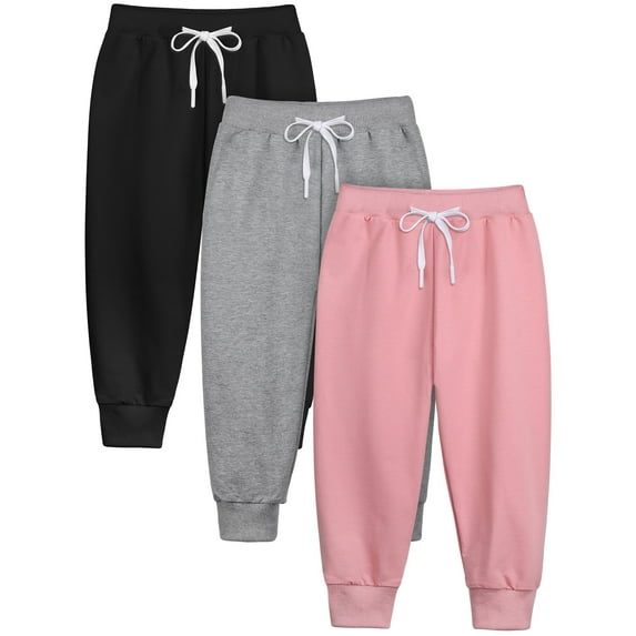 Resinta 3 Pack Toddler Girls Boys Sweatpants Kids Casual Athletic Pull-On Cotton Jogger Pants with Drawstring for Boys Girls