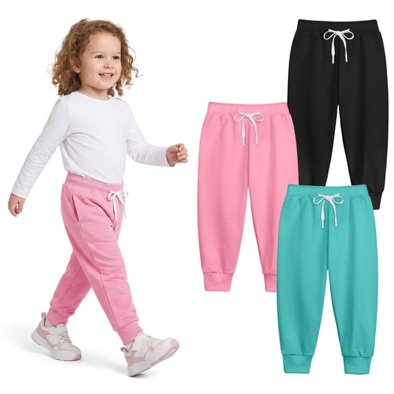 Resinta 3 Pack Toddler Girls Boys Sweatpants Kids Casual Athletic Pull-On Cotton Jogger Pants with Drawstring for Boys Girls