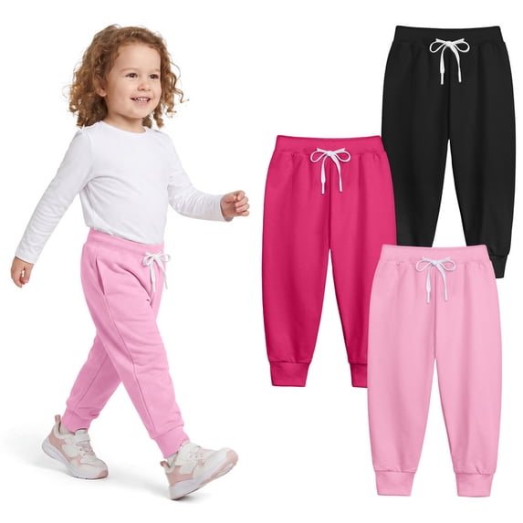 Resinta 3 Pack Toddler Girls Boys Sweatpants Kids Casual Athletic Pull-On Cotton Jogger Pants with Drawstring for Boys Girls