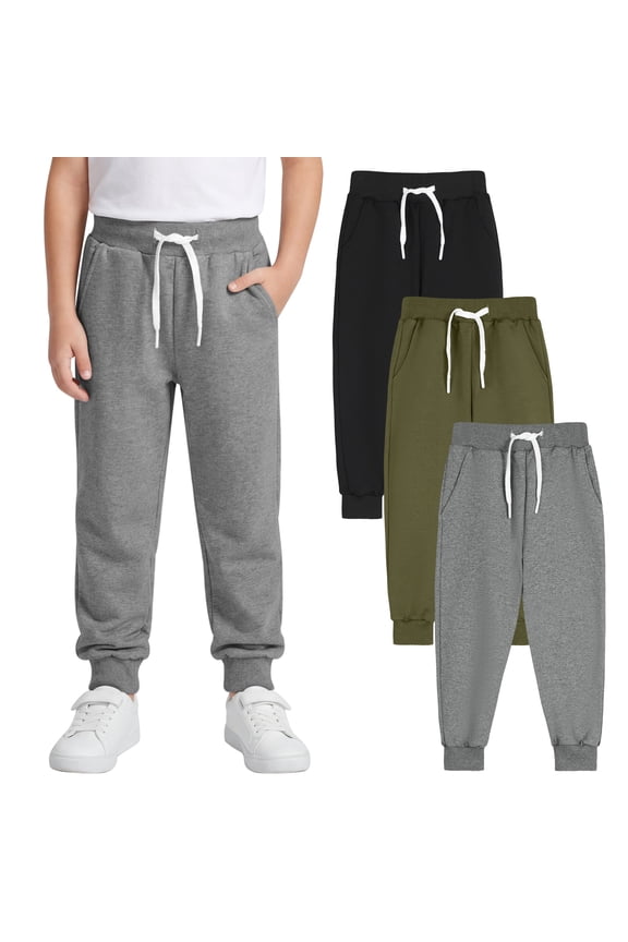 3 Pack Toddler Boy Sweatpants Cotton Boys Athletic Joggers Pants Kids Sweats Pants with Pocket Workout Clothes