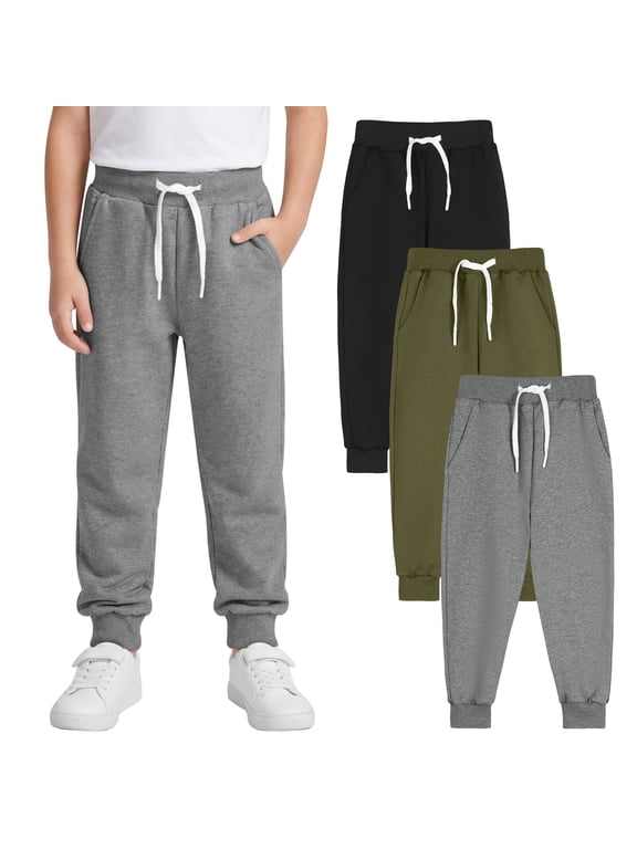 3 Pack Toddler Boy Sweatpants Cotton Boys Athletic Joggers Pants Kids Sweats Pants with Pocket Workout Clothes