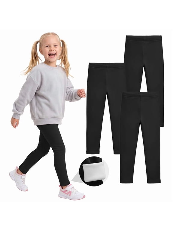 3 Packs Girls Winter Cotton Fleece Lined Leggings Thick Thermal Pants Tights Full Length Warm Clothes for Kids
