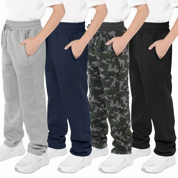 Resinta 4 Pack Boys Fleece Jogger Sweatpants with Pocket Drawstring Soft Youth Active Athletic Jogger Pants for 5-16 Years