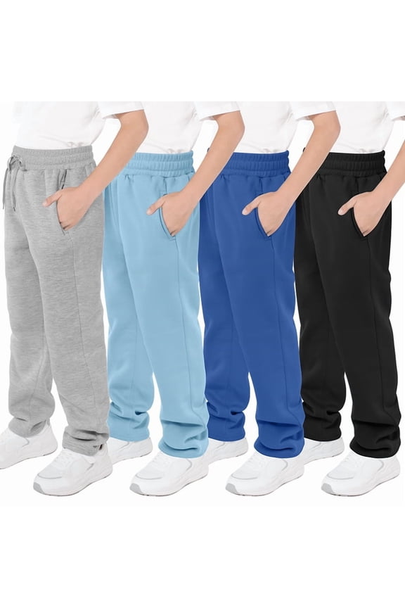 4 Pack Boys Fleece Jogger Sweatpants with Pocket Drawstring Soft Youth Active Athletic Jogger Pants for 5-16 Years