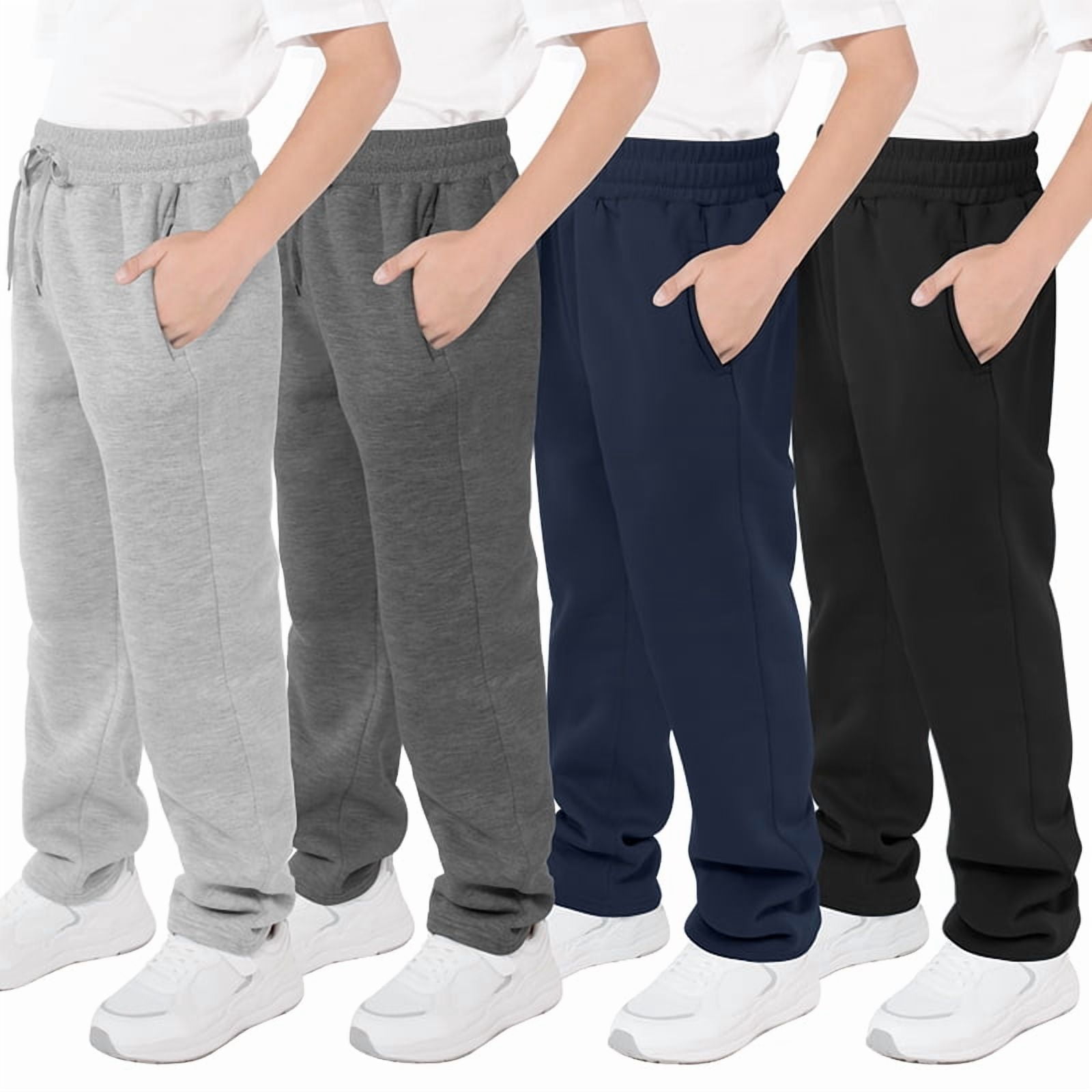 Resinta 4 Pack Boys Fleece Jogger Sweatpants with Pocket Drawstring Soft Youth Active Athletic Jogger Pants for 5-16 Years