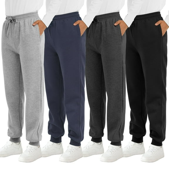 Resinta 4 Pack Boys' Fleece Sweatpants Kids Athletic Jogger Pants with Pockets Drawstring
