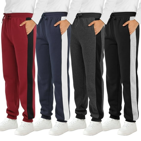 Resinta 4 Pack Boys' Fleece Sweatpants Kids Athletic Jogger Pants with Pockets Drawstring