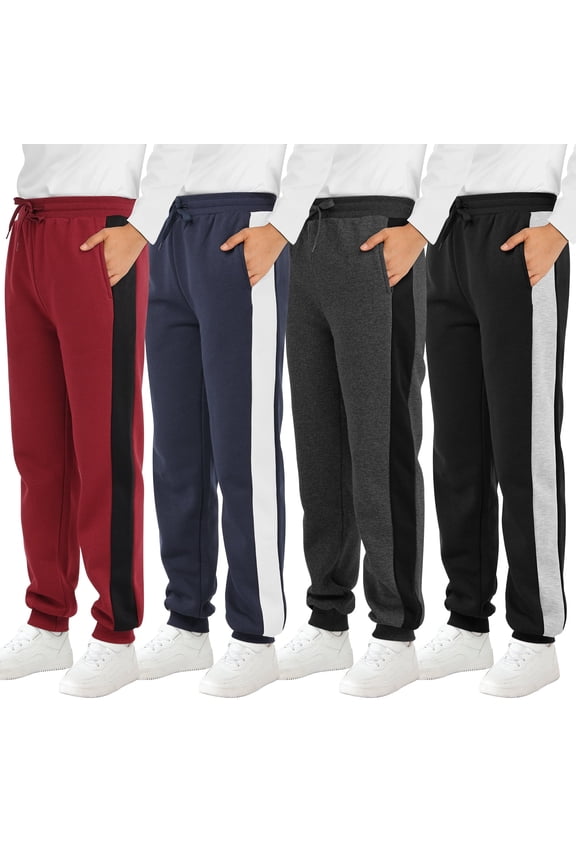 4 Pack Boys' Fleece Sweatpants Kids Athletic Jogger Pants with Pockets Drawstring