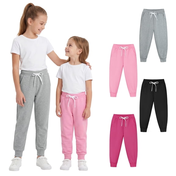Resinta 4 Pack Girls' and Toddler Sweatpants Kids Active Jogger Pants Girls Casual Pull On Pants with Drawstring Pockets