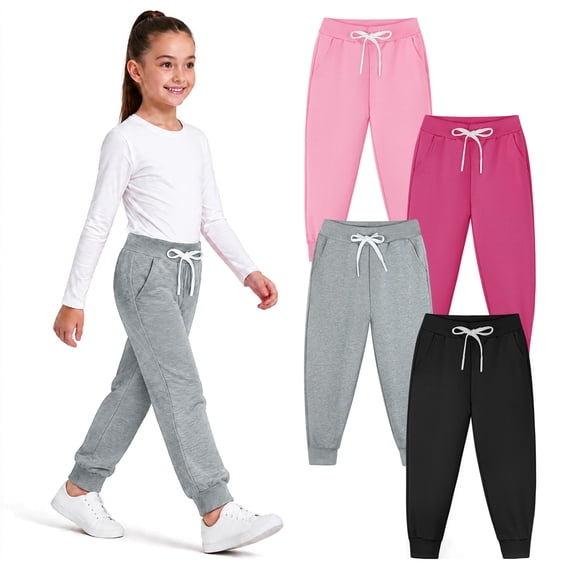 Resinta 4 Pack Girls' and Toddler Sweatpants Kids Active Jogger Pants Girls Casual Pull On Pants with Drawstring Pockets