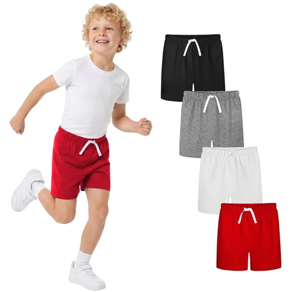 Resinta 4 Pack Boys Cotton Shorts, Toddler Boys Pull-On Casual Shorts with Adjustable Waist, Soft School Shorts for Everyday Wear