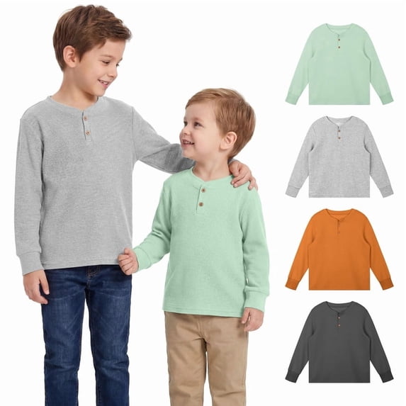 Resinta 4 Pack Toddler Henley Long Sleeve Waffle Knit Thermal Shirts for Boys – Daily Wear & Running Outdoors