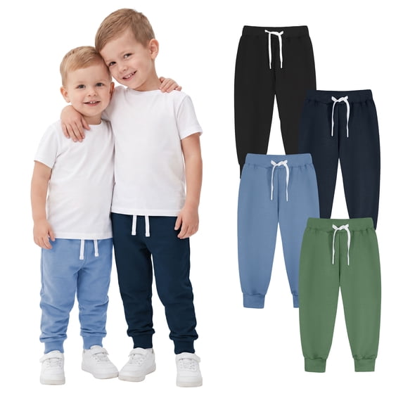Resinta 4 Pack Toddler and Boys Joggers Sweatpants Kids Pull-On Active Pants with Drawstring Casual Athletic Clothes