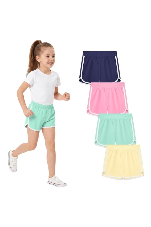 Girls 4-Pack Activewear & Athletic Shorts, Quick Dry Dolphin Hem Workout Shorts for Kids, Sizes 4T-12 Years