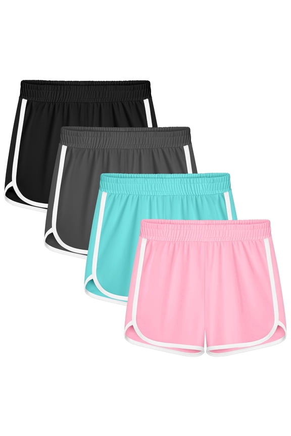 Girls 4-Pack Athletic Shorts Quick Dry Dolphin Hem Active Shorts for Kids, Sizes 4T-12 Years