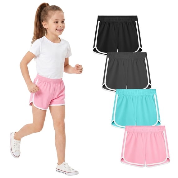 Resinta Girls 4-Pack Athletic Shorts Quick Dry Dolphin Hem Active Shorts for Kids, Sizes 4T-12 Years