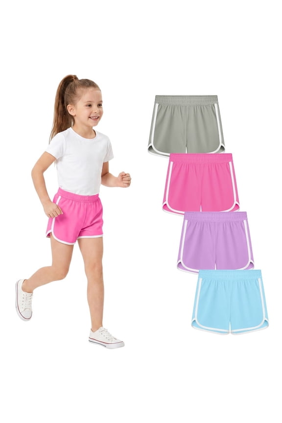 Girls 4-Pack Athletic Shorts Quick Dry Dolphin Hem Active Shorts for Kids, Sizes 4T-12 Years