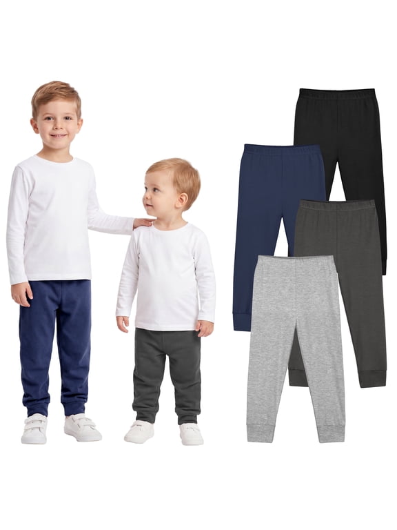4 Packs Toddler and Boys 100% Cotton Pants Kids Sport Pull on Jogger Pants 2T-6Year