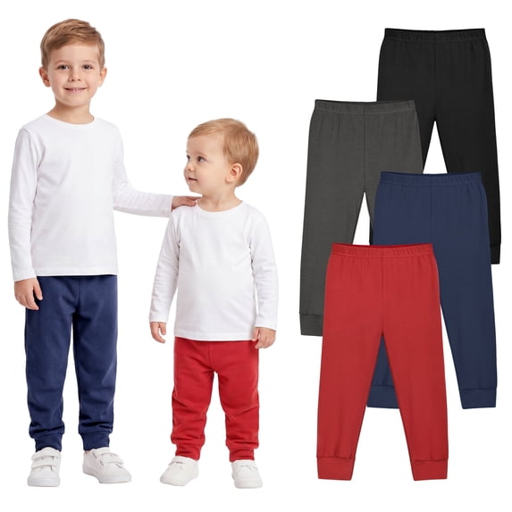 Resinta 4 Packs Toddler and Boys 100% Cotton Pants Kids Sport Pull on Jogger Pants 2T-6Year