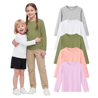 Resinta Girls 5 Pack Cotton Long Sleeve T-Shirts, Soft Crew Neck Basic Tees for Toddler & Little Girls, Everyday School Tops