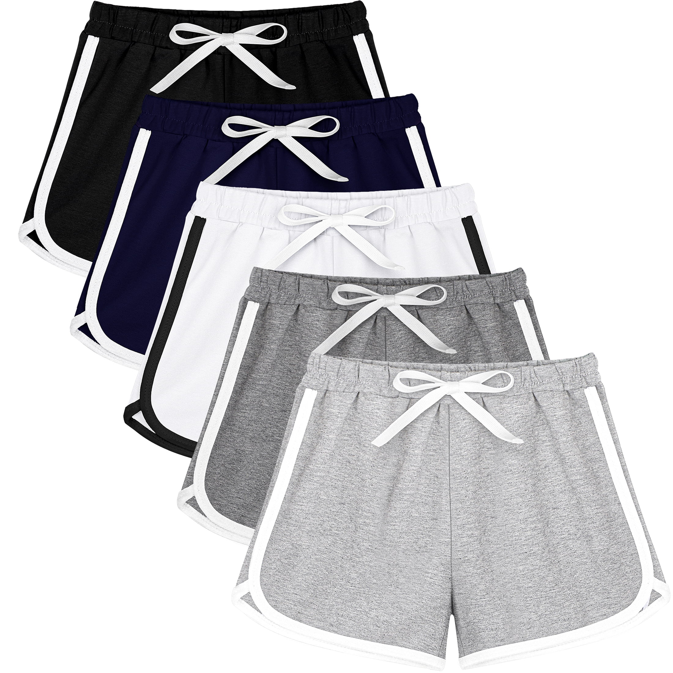 Resinta 5 Packs Girls Cotton Athletic Shorts Active Running Shorts ...